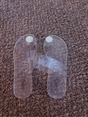 Transparent Jelly Flip Flop Sandals with Rhinestone Accent - Clear